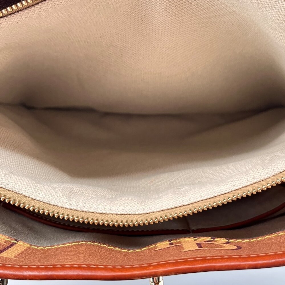 Dooney & Bourke Dover Tote Brown DB Monogram Leather Trim Gold Shoulder Bag - Picture 12 of 16